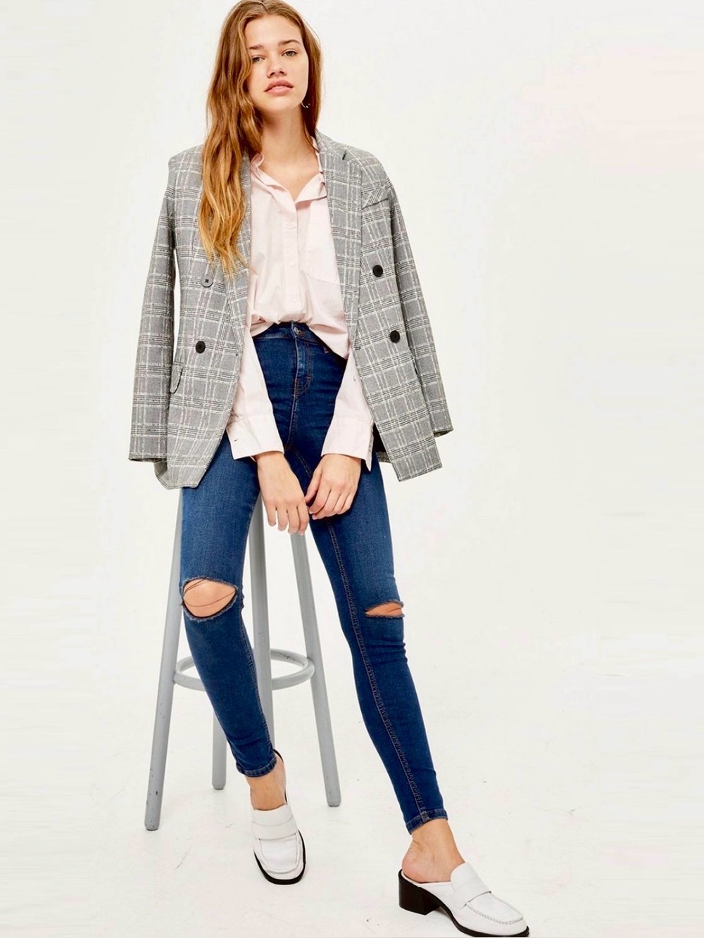 TOPSHOP Double Breasted Plaid Blazer Jacket